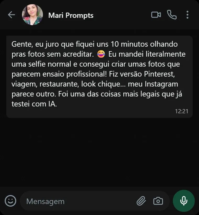 Depoimento: 'fiquei uns 10 minutos olhando pras fotos sem acreditar, mandei uma selfie normal e consegui fotos que parecem ensaio profissional'