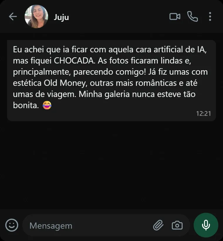 Depoimento: 'achei que ia ficar com cara artificial de IA, mas as fotos ficaram lindas e parecendo comigo'