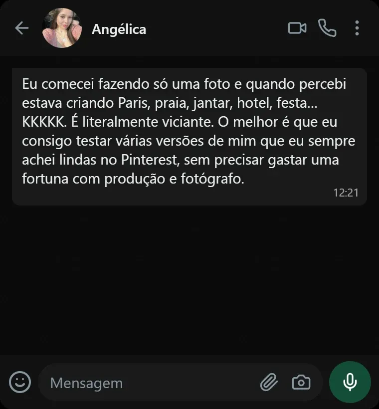 Depoimento: 'comecei fazendo uma foto e virou Paris, praia, jantar, hotel — testando várias versões de mim sem gastar com produção e fotógrafo'