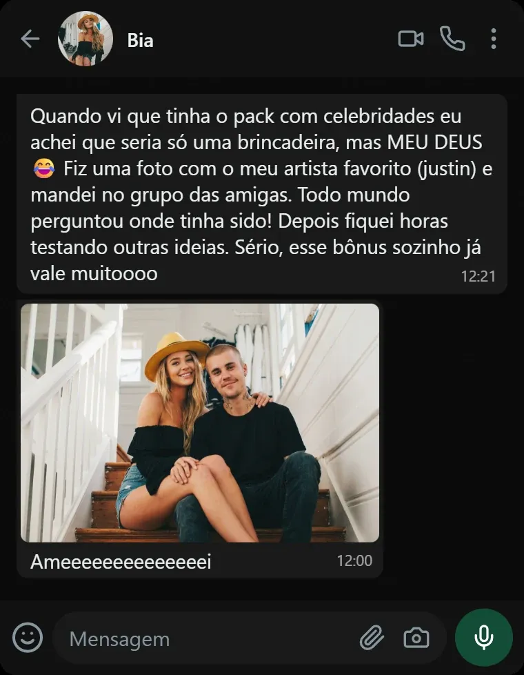 Depoimento sobre o bônus de pacote com celebridades